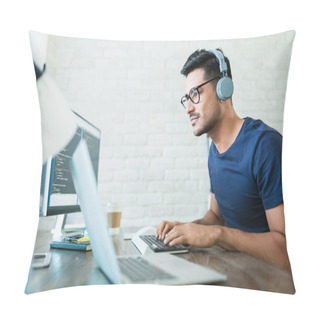 Personality  Handsome Young Male Software Developer Programming Codes While Working From Home Pillow Covers