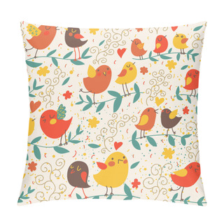 Personality  Cartoon Seamless Pattern In Warm Colors With Cute Birds Pillow Covers