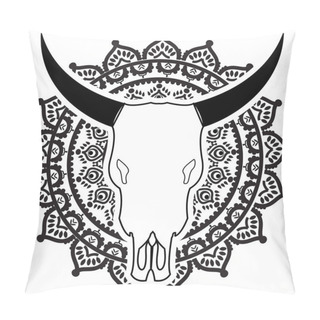 Personality  Wild Animal Skull In Black And White With Swirly  Elements Inspired By Hand Drawn Art And  Native American People  Tattoos And Art On Mandala Style  Background   Pillow Covers
