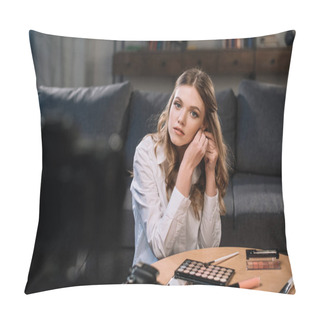 Personality  Attractive Beauty Blogger Wearing Earring Pillow Covers
