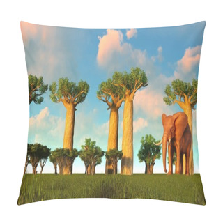 Personality  3d Illustration Of The Elephant Walking Near Baobab Trees Pillow Covers