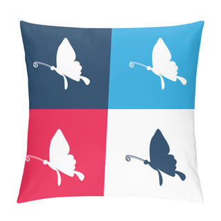 Personality  Black Butterfly Shape From Side View Blue And Red Four Color Minimal Icon Set Pillow Covers