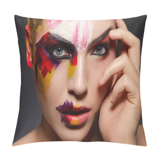 Personality  Face Of Model With Colorful Art Makeup Pillow Covers