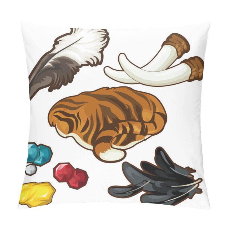 Personality  Trophies of hunter and few gems. Vector pillow covers