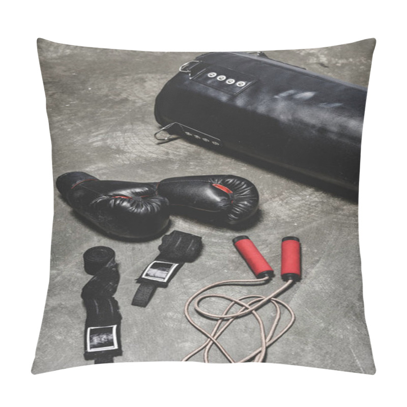 Personality  different boxing equipment lying on concrete surface pillow covers