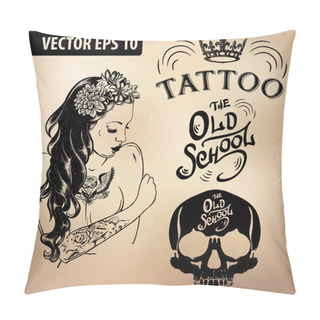 Personality  Tattoo Girl Old School Studio Skull Pillow Covers