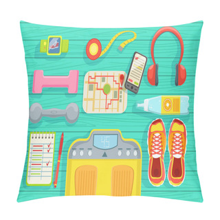 Personality  Diet And Fitness Elements Set View From Above Pillow Covers