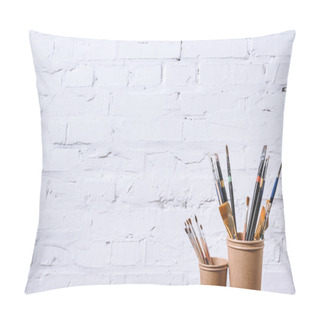 Personality  Paint Brushes In Paper Cups On White Wall Pillow Covers