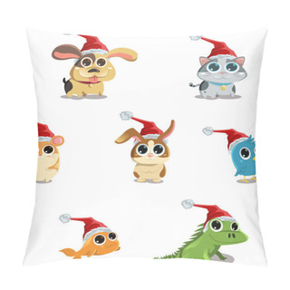 Personality  Cute Animals Wearing Santa Hat Pillow Covers