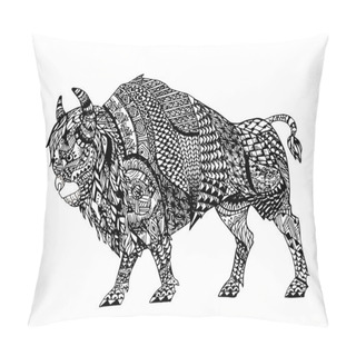 Personality  Zentangle Stylized Black Bison. Pillow Covers
