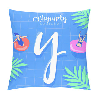 Personality  Modern Calligraphy Alphabet On Swimming Pool Background : Vector Illustration Pillow Covers