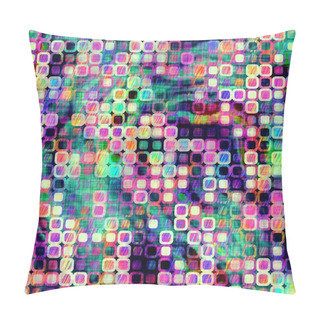 Personality  Blurry Rainbow Glitch Check Texture Background. Irregular Bleeding Watercolor Tie Dye Seamless Pattern. Ombre Distorted Boho Batik Plaid All Over Print. Variegated Trendy Dipping Wet Effect. Pillow Covers
