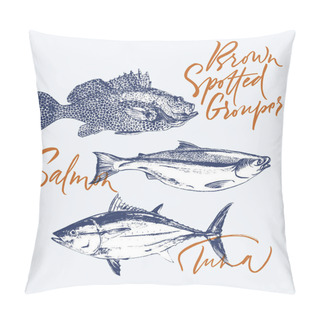 Personality  Delicates Fish Tuna, Salmon, Brown Spotted Grouper Pillow Covers