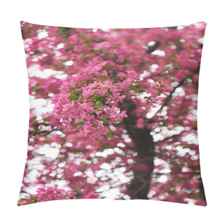 Personality  Beautiful Pink Almond Flowers On Branches, Selective Focus   Pillow Covers
