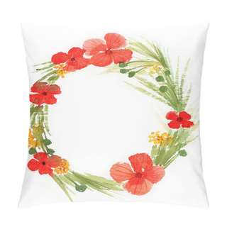 Personality  Poppies Flower Wreath Watercolor Illustration Pillow Covers