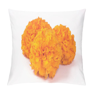 Personality Yellow Flowers Of Marigold Isolated On White Background. Pillow Covers