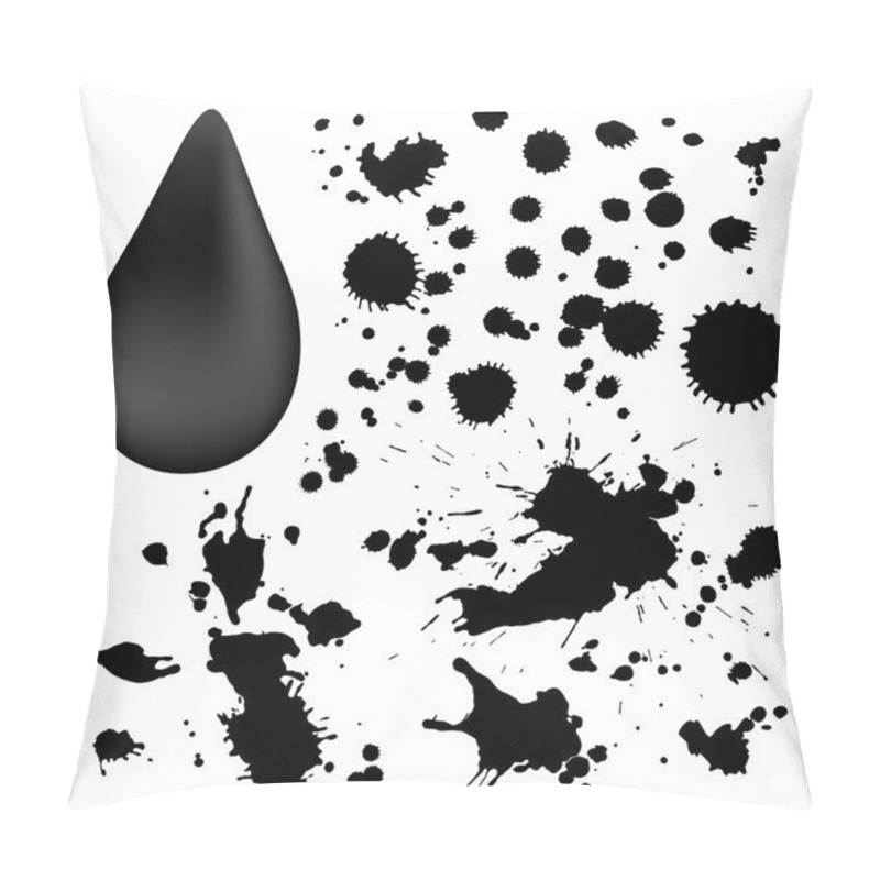 Personality  Set: Ink Spots (splashing, Blob, Spatter, Black Blot, Splat, Blotch, Splash). Isolated Ink Drop (inkblot). Grunge Texture With Paint Stains, Dirty. Silhouette Of Splotches. Vector On White Background Pillow Covers