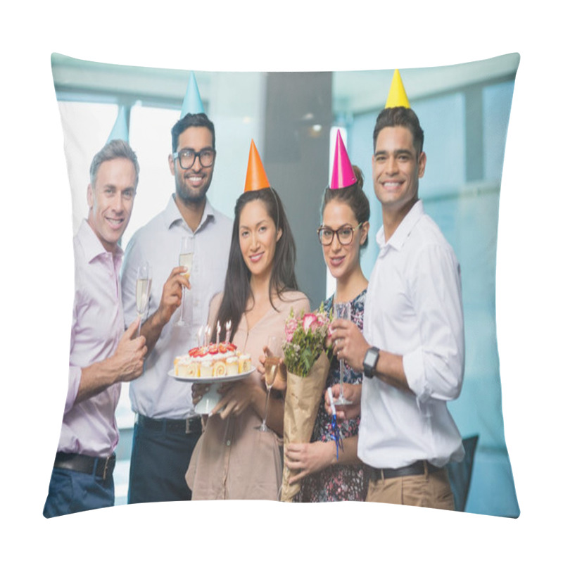 Personality  business colleagues celebrating birthday pillow covers