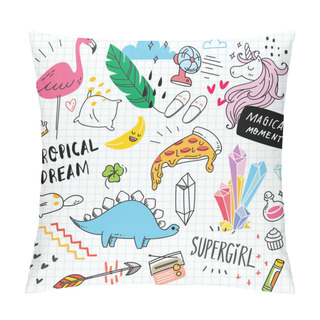 Personality  Set Of Colorful Doodle On Paper Background Pillow Covers