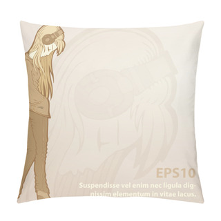 Personality  Vector Background With Girl In Headphones. Pillow Covers