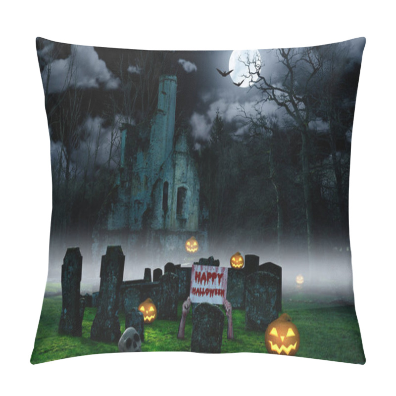 Personality  A Halloween Background With A Cemetry With Pumpkins And A Castle Pillow Covers