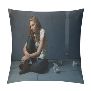 Personality  Sad Lone Girl Sitting On Flor In Darkness Pillow Covers