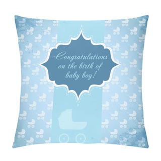 Personality  Card For Baby With A Baby Carriage. Vector Pillow Covers