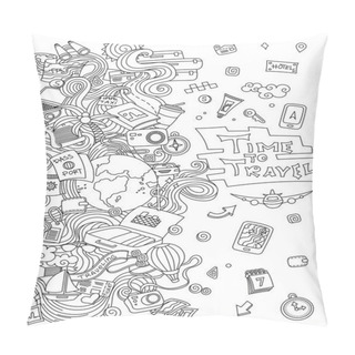 Personality  World Travel Set. Hand Drawn Simple Vector Sketches Collection. Popular Symbols Of Tourism And Traveling - Transportation, Landmarks, Luggage, Accommodation, Souvenirs, Destinations, Sightseeing Pillow Covers