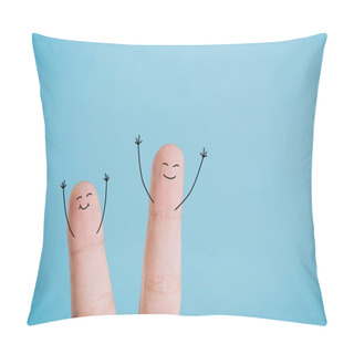 Personality  Cropped View Of Happy Excited Fingers Isolated On Blue Pillow Covers