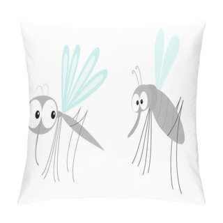 Personality  Mosquito Icon Set. Cute Cartoon Kawaii Funny Character. Insect Collection. Baby Illustration. Flat Design. White Background. Isolated. Vector Illustration Pillow Covers