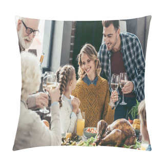 Personality  Family Having Holiday Dinner Pillow Covers