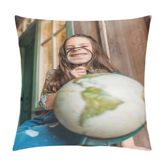 Personality  Girl With Magnifying Glass And Globe Pillow Covers