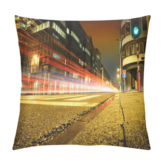 Personality  Urban City Road With Car Light Trails At Night Pillow Covers