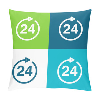 Personality  24 Hours Sign Flat Four Color Minimal Icon Set Pillow Covers