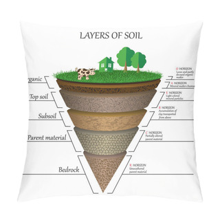 Personality  Layers Of Soil, Education Diagram. Mineral Particles, Sand, Humus And Stones, Clay, Natural Fertilizer. Template For Banners, Page, Posters, Vector Illustration. Pillow Covers