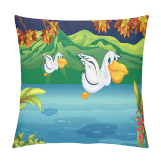 Personality  Two Flying Animals At The River Pillow Covers