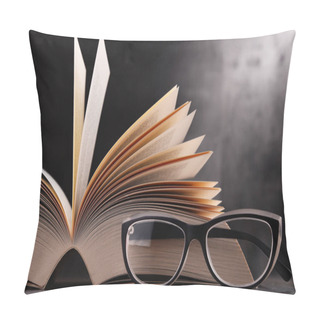 Personality  Composition With Open Book And Glasses On The Table Pillow Covers