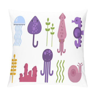 Personality  Sea Animals Marine Life Character Vector Illustration. Pillow Covers