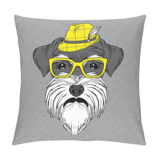 Personality Hand Drawn Vector Fashion Portrait Of Schnauzer Pillow Covers