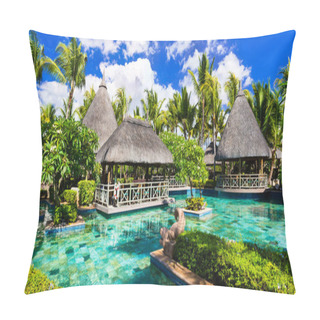 Personality  Tropical Vacations. Swimming Pool And Lounge Bar In Mauritius Island. Pillow Covers