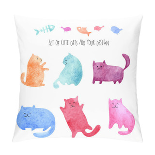 Personality  Watercolor Set Of Cute Cats Pillow Covers