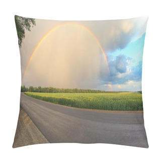 Personality  Rainbow Over A Field Of Sunflowers Pillow Covers