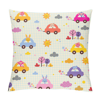 Personality  Cute Animals Driving Cars Pattern Pillow Covers