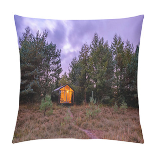 Personality  Wooden Hut In Autumn Forest In The Netherlands, Cabin Off Grid ,wooden Cabin Circled By Colorful Yellow And Red Fall Trees Pillow Covers
