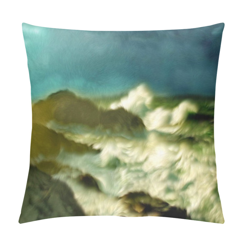 Personality  Photo painting, illustrated photo, with relief oil painting effect,  stormy sea in Cabo A Frouxeira, A Corua, Galicia, Spain, pillow covers
