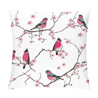 Personality  Bullfinches On The Sakura Branch Seamless Pattern, EPS10 File Pillow Covers