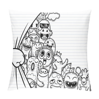 Personality  Hand Opening  Curtain, With Funny Monster Group Behind Pillow Covers