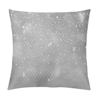 Personality  Realistic Falling Snow With Snowflakes And Clouds. Winter Transparent Background For Christmas Or New Year Card. Frost Storm Effect, Snowfall, Ice. Vector Illustration. Pillow Covers
