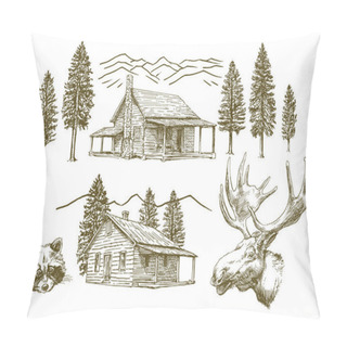 Personality  Hand Drawn Wooden Cabin Pillow Covers