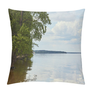 Personality  Landscape With Calm Pond, Green Tree And Sky With White Clouds Pillow Covers
